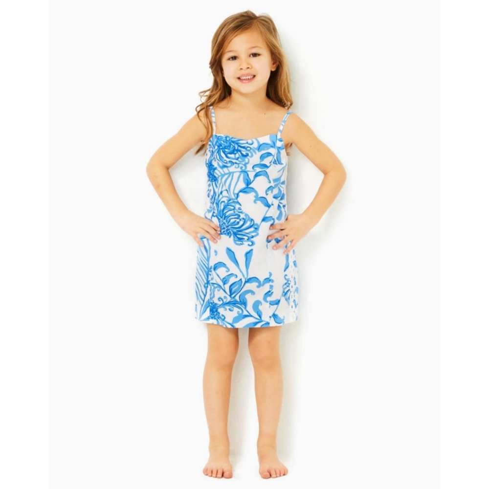 Lilly Pulitzer White and Blue Floral Spaghetti Strap Dress for Girls